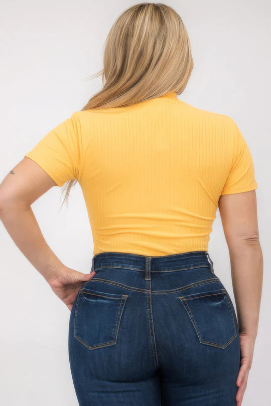 Plus Size Ribbed Short Sleeve Bodysuit - Love it Curvy