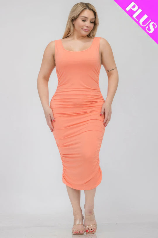 Plus Size Square Neck Ruched Bodycon Midi Dress - Love it Curvy