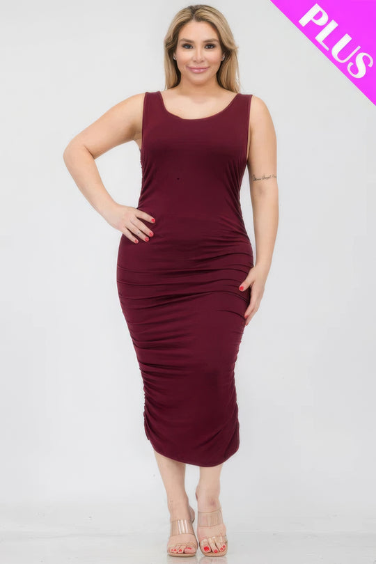 Plus Size Square Neck Ruched Bodycon Midi Dress - Love it Curvy