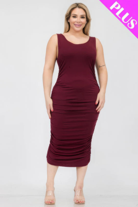 Plus Size Square Neck Ruched Bodycon Midi Dress - Love it Curvy