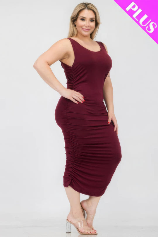 Plus Size Square Neck Ruched Bodycon Midi Dress - Love it Curvy
