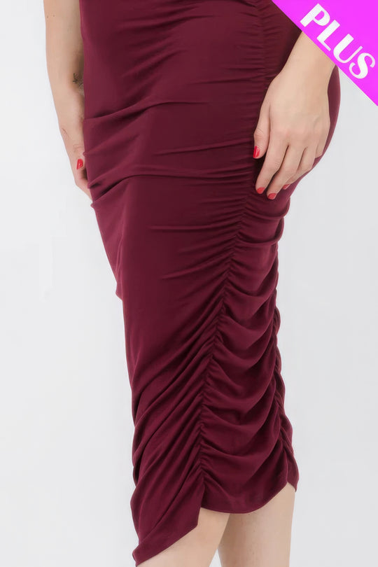 Plus Size Square Neck Ruched Bodycon Midi Dress - Love it Curvy