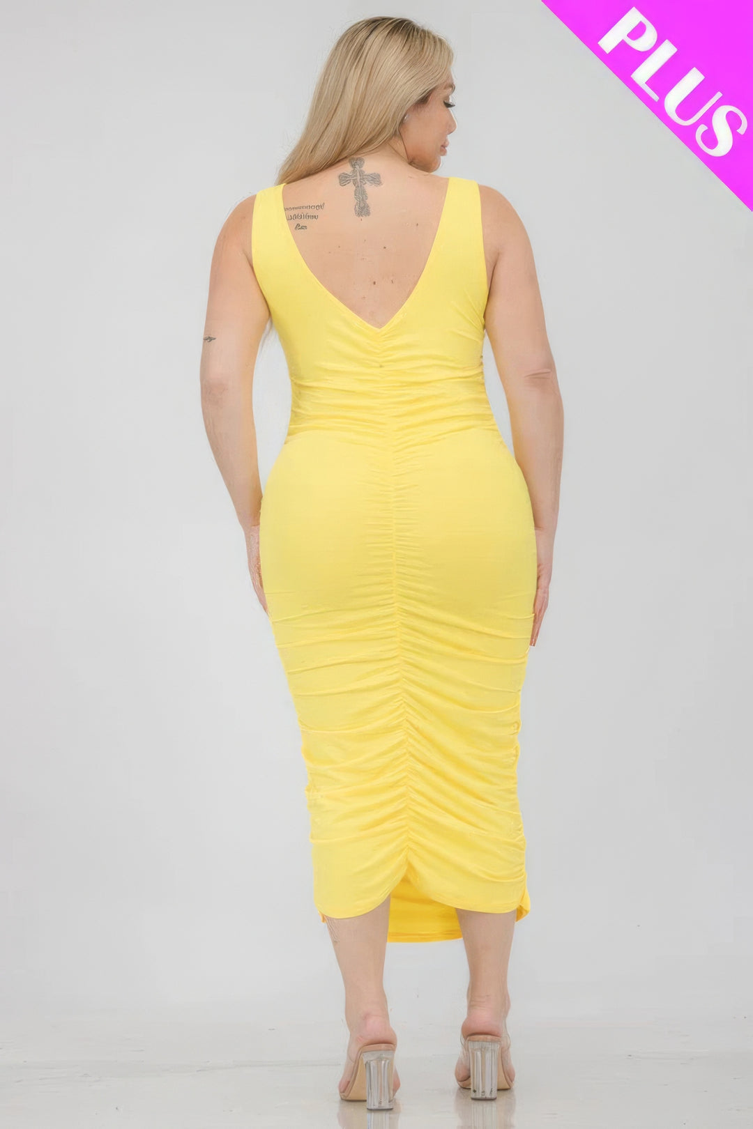 Plus Size Square Neck Ruched Bodycon Midi Dress - Love it Curvy