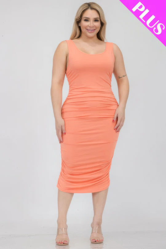 Plus Size Square Neck Ruched Bodycon Midi Dress - Love it Curvy