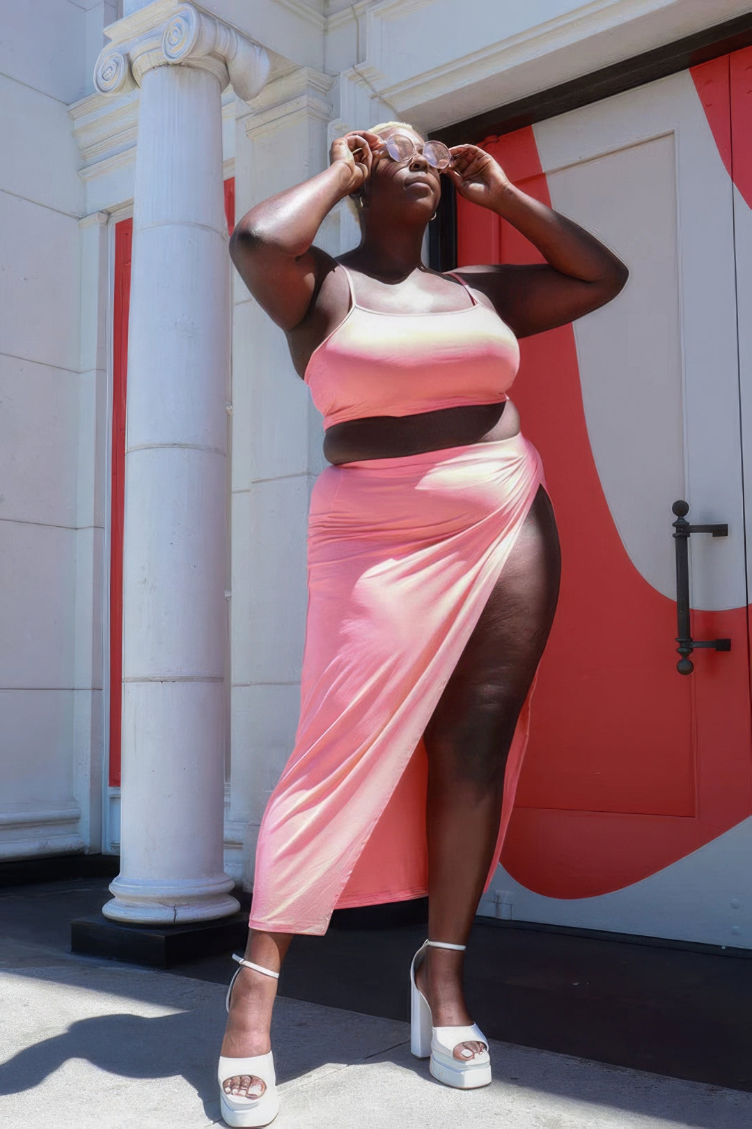 Plus Size Crop Cami & Split Thigh Maxi Skirt Set - Love it Curvy