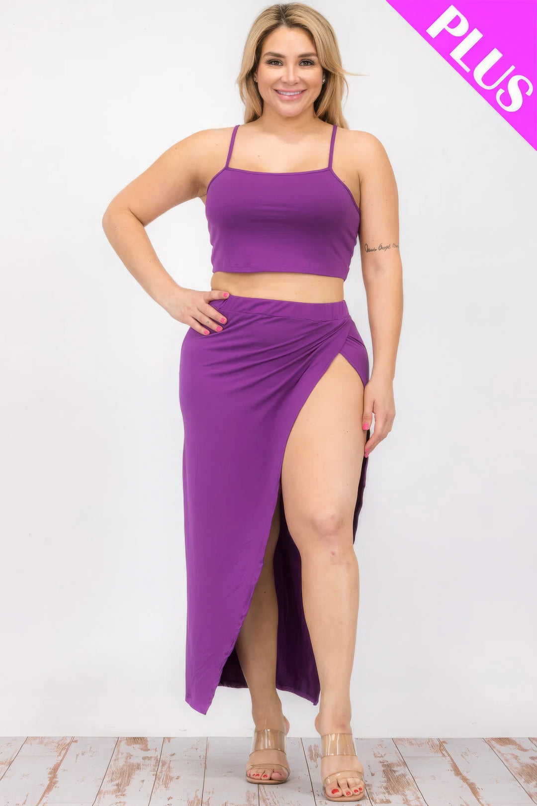 Plus Size Crop Cami & Split Thigh Maxi Skirt Set - Love it Curvy