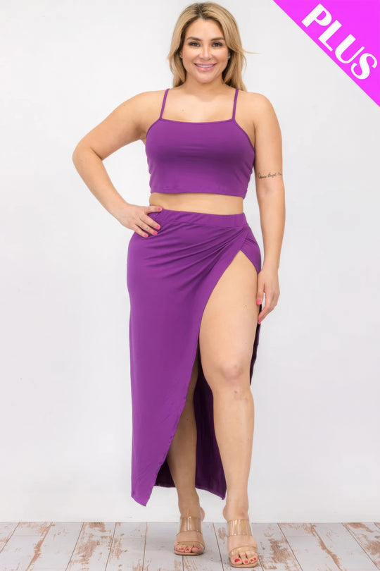 Plus Size Crop Cami & Split Thigh Maxi Skirt Set - Love it Curvy