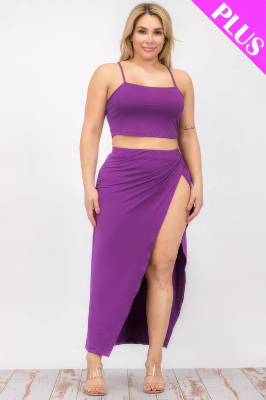 Plus Size Crop Cami & Split Thigh Maxi Skirt Set - Love it Curvy