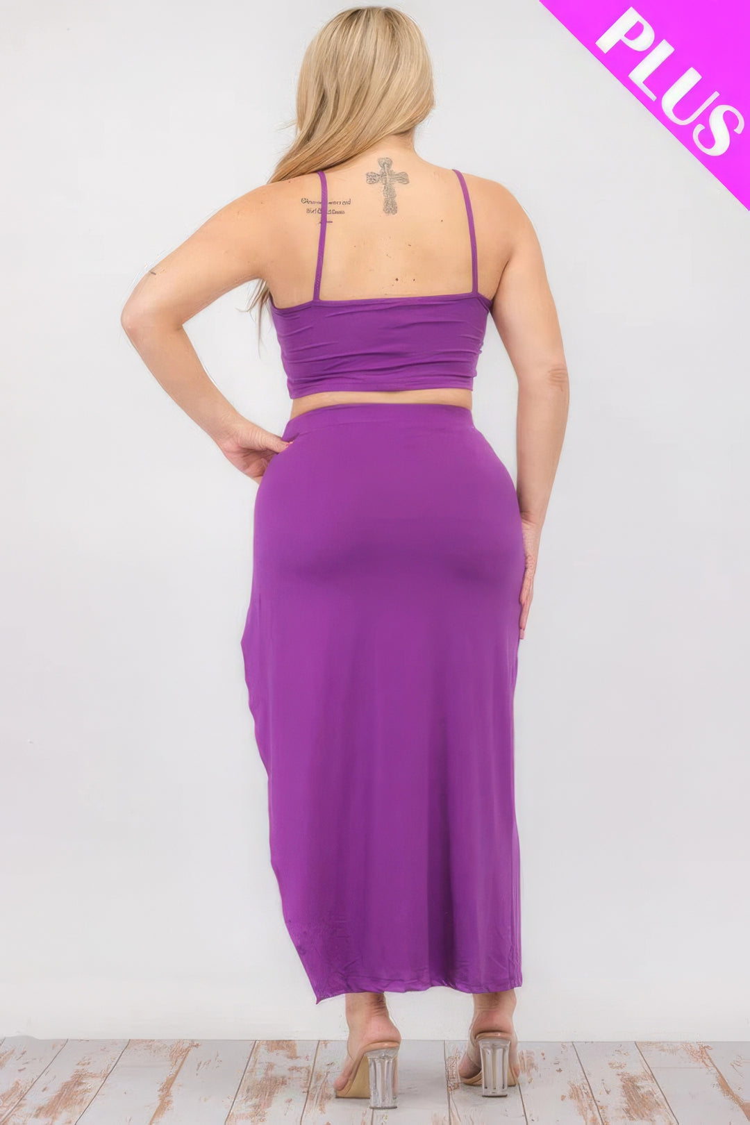 Plus Size Crop Cami & Split Thigh Maxi Skirt Set - Love it Curvy