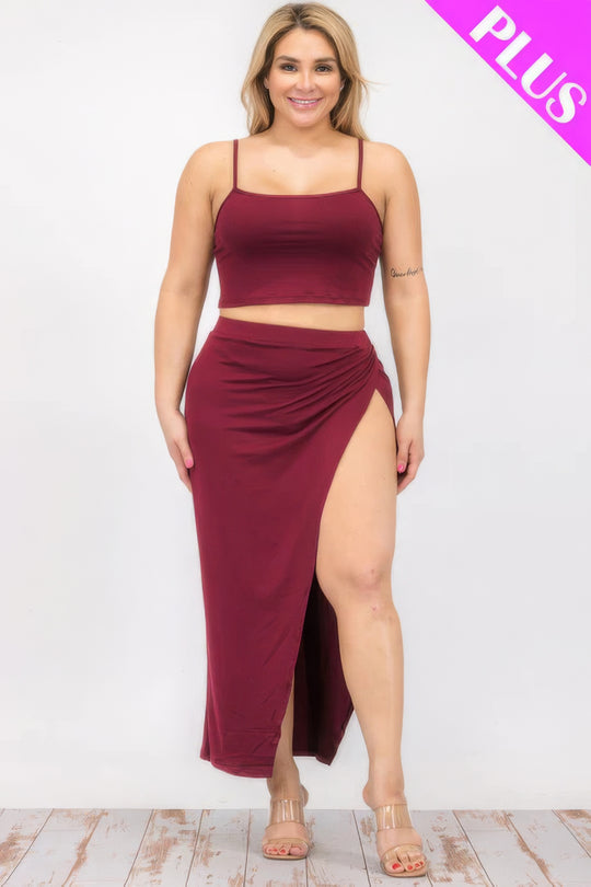 Plus Size Crop Cami & Split Thigh Maxi Skirt Set - Love it Curvy