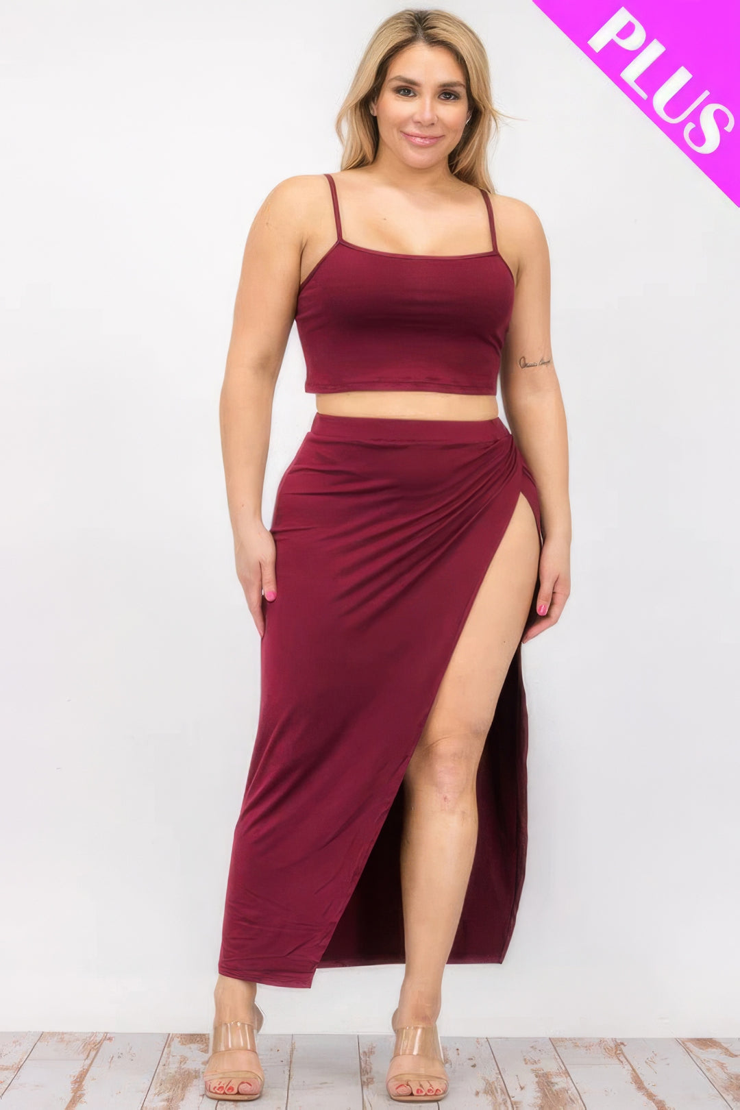 Plus Size Crop Cami & Split Thigh Maxi Skirt Set - Love it Curvy