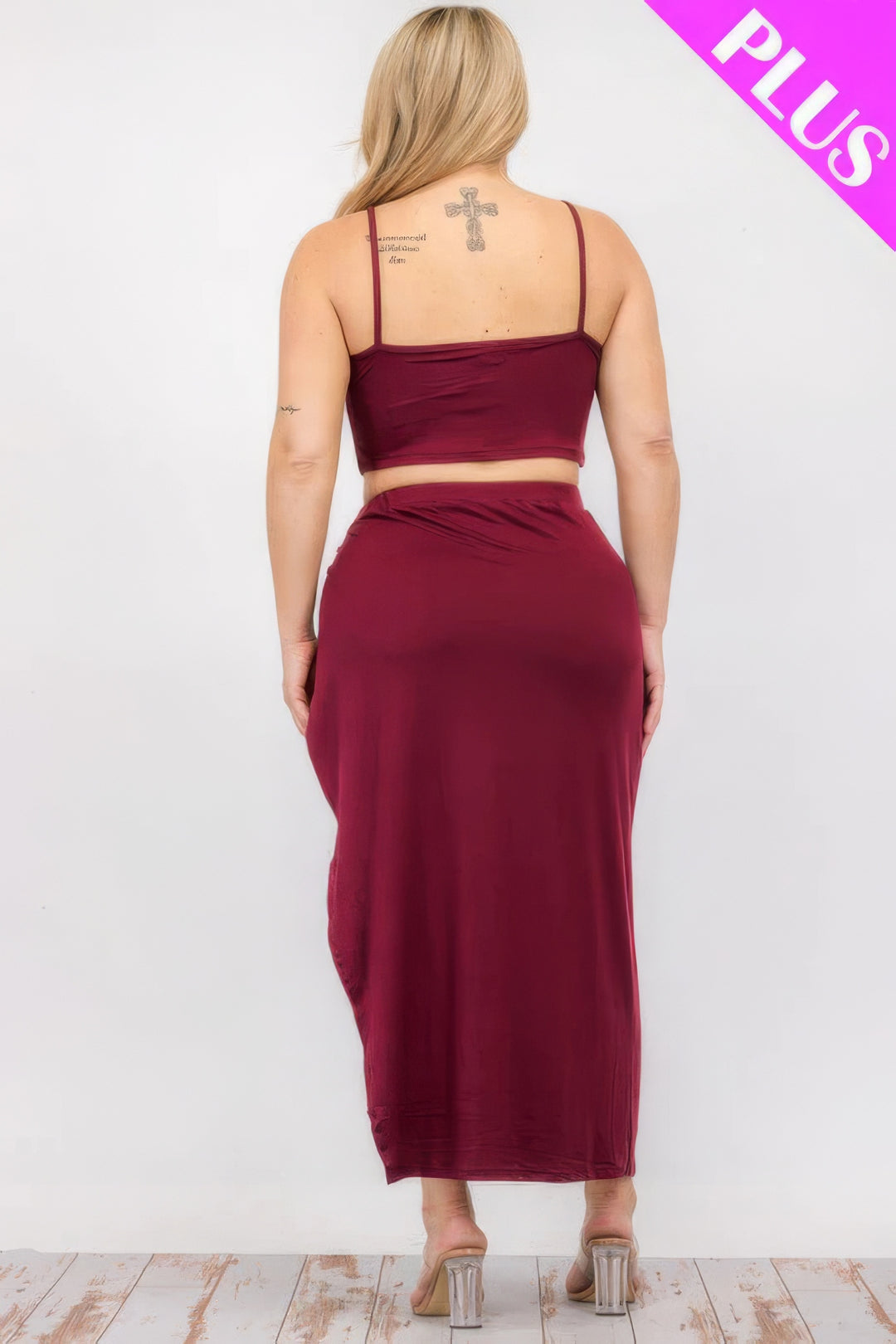 Plus Size Crop Cami & Split Thigh Maxi Skirt Set - Love it Curvy