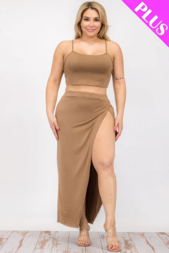 Plus Size Crop Cami & Split Thigh Maxi Skirt Set - Love it Curvy