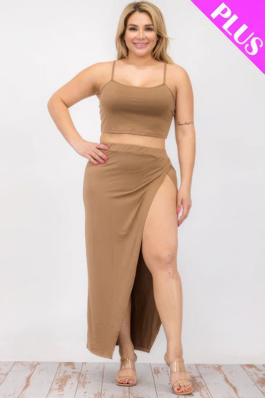 Plus Size Crop Cami & Split Thigh Maxi Skirt Set - Love it Curvy