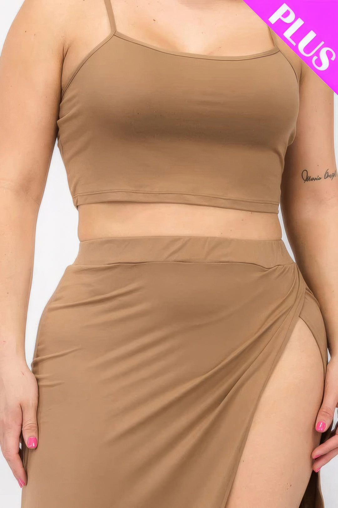 Plus Size Crop Cami & Split Thigh Maxi Skirt Set - Love it Curvy