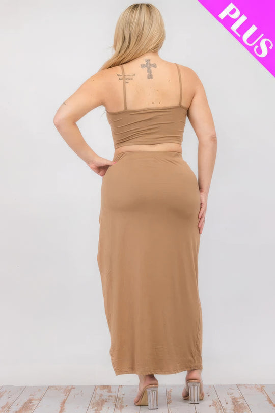 Plus Size Crop Cami & Split Thigh Maxi Skirt Set - Love it Curvy