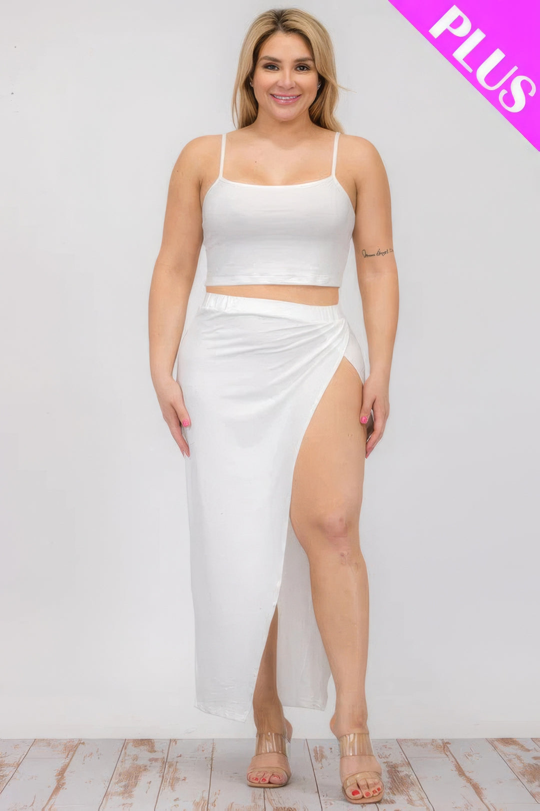 Plus Size Crop Cami & Split Thigh Maxi Skirt Set - Love it Curvy