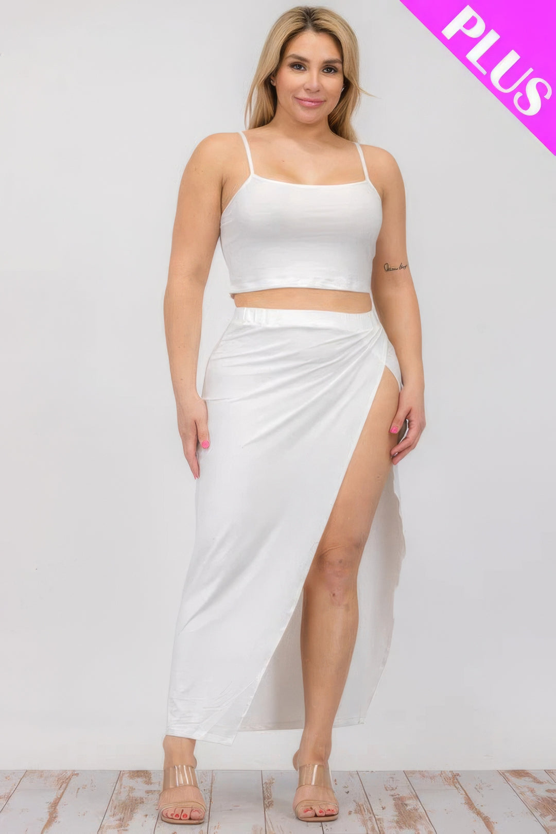 Plus Size Crop Cami & Split Thigh Maxi Skirt Set - Love it Curvy