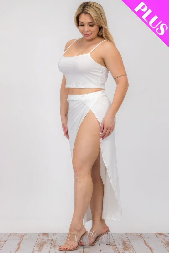 Plus Size Crop Cami & Split Thigh Maxi Skirt Set - Love it Curvy