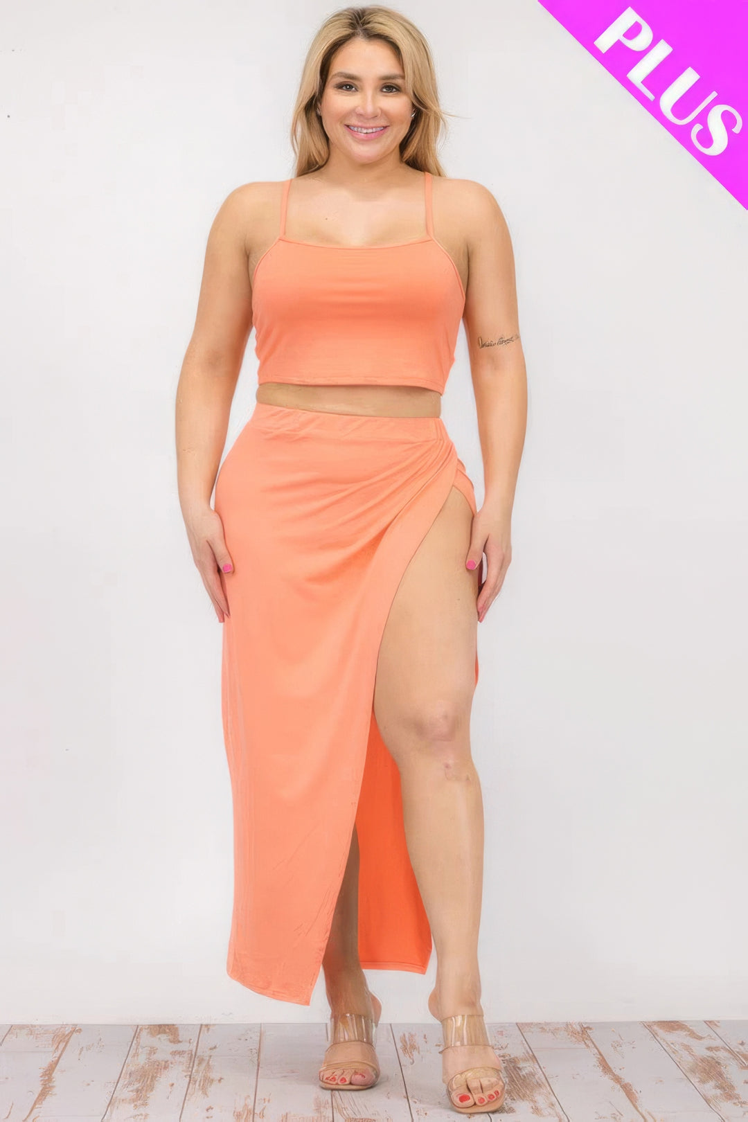 Plus Size Crop Cami & Split Thigh Maxi Skirt Set - Love it Curvy