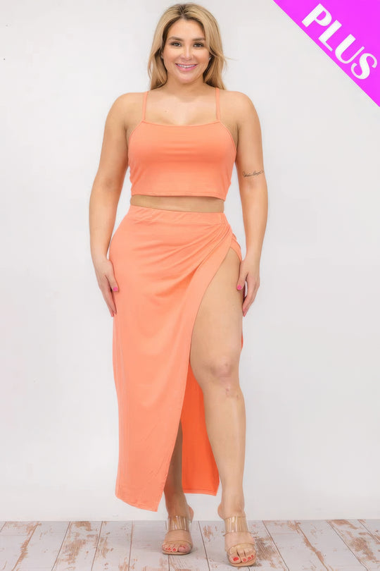 Plus Size Crop Cami & Split Thigh Maxi Skirt Set - Love it Curvy