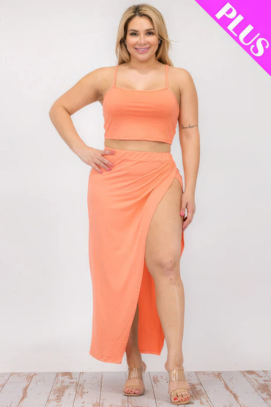 Plus Size Crop Cami & Split Thigh Maxi Skirt Set - Love it Curvy