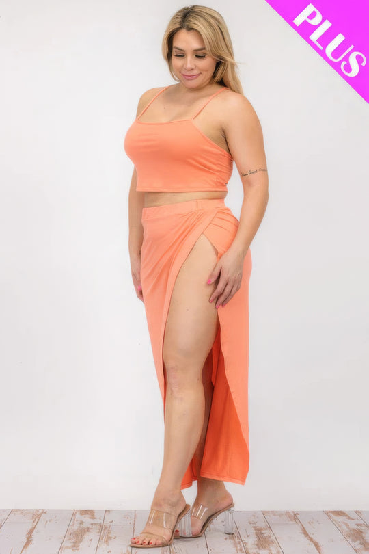 Plus Size Crop Cami & Split Thigh Maxi Skirt Set - Love it Curvy