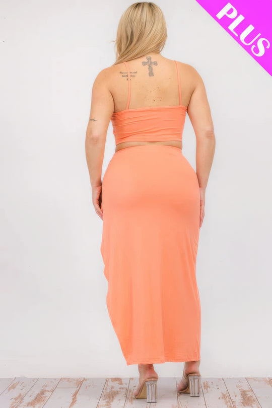 Plus Size Crop Cami & Split Thigh Maxi Skirt Set - Love it Curvy