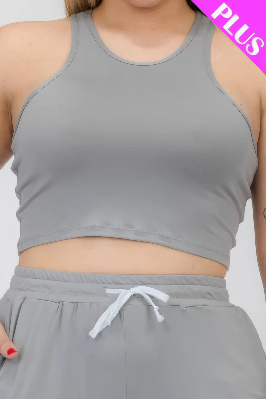 Plus Size Crop Tank Top & Ruched Pants Set - Love it Curvy