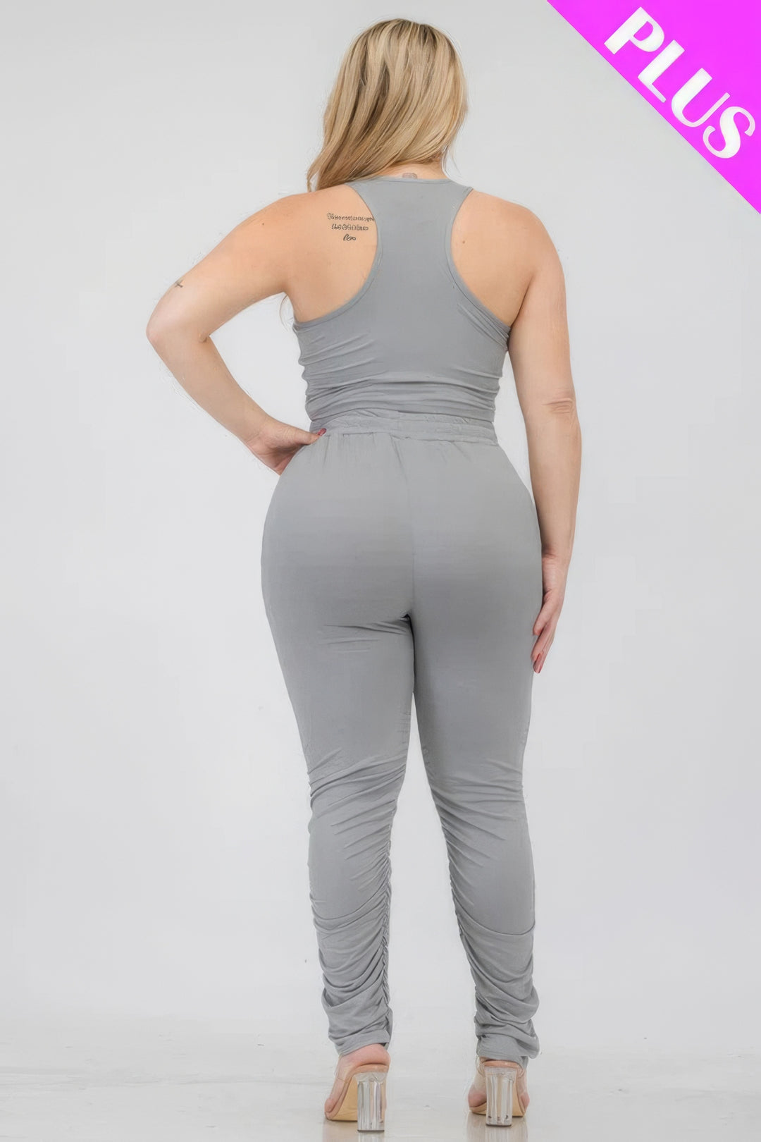 Plus Size Crop Tank Top & Ruched Pants Set - Love it Curvy