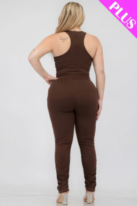 Plus Size Crop Tank Top & Ruched Pants Set - Love it Curvy