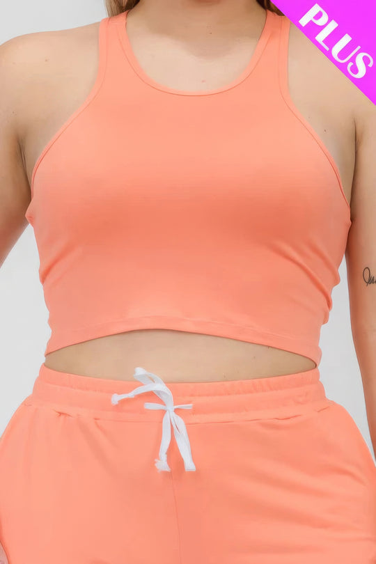 Plus Size Crop Tank Top & Ruched Pants Set - Love it Curvy