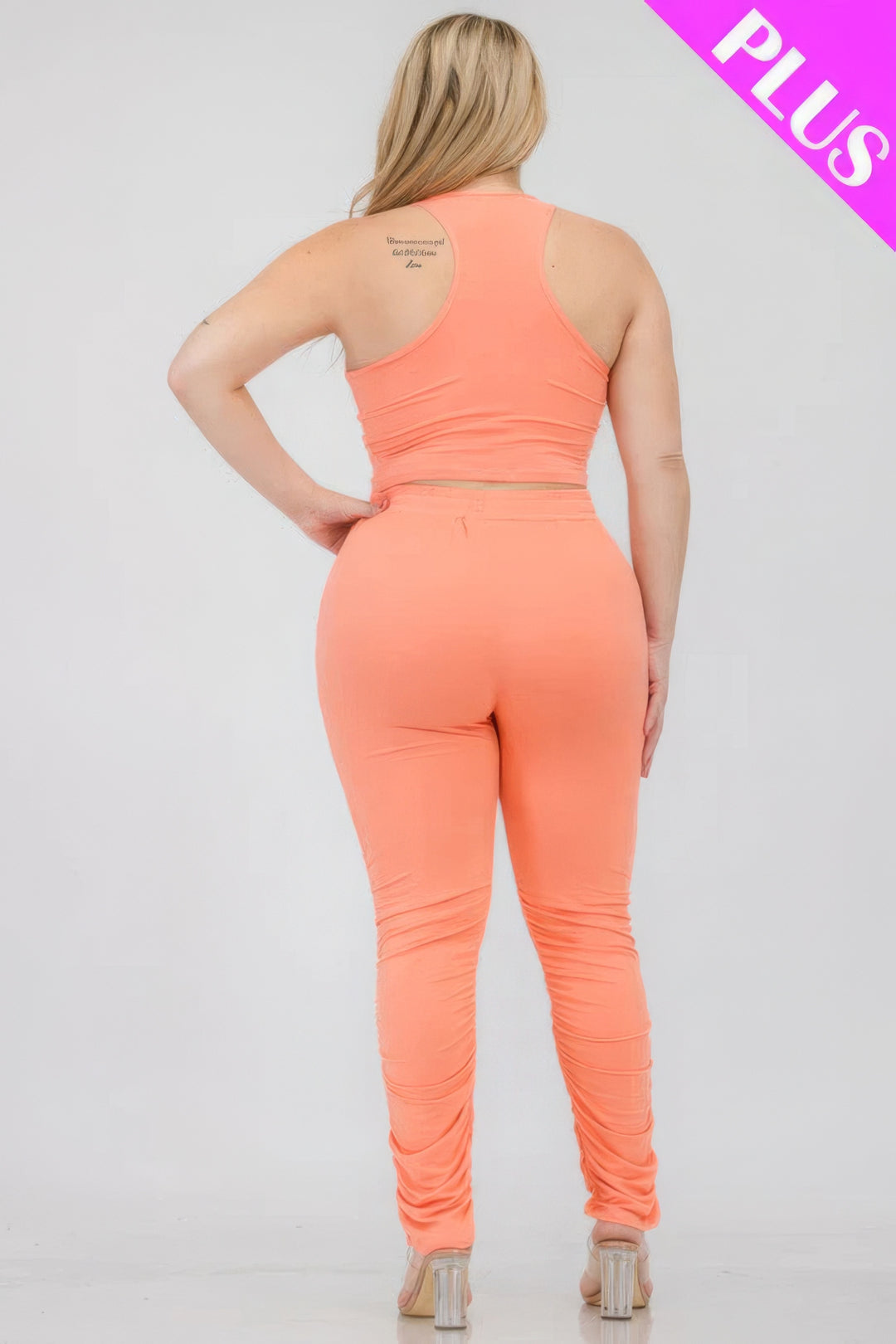 Plus Size Crop Tank Top & Ruched Pants Set - Love it Curvy