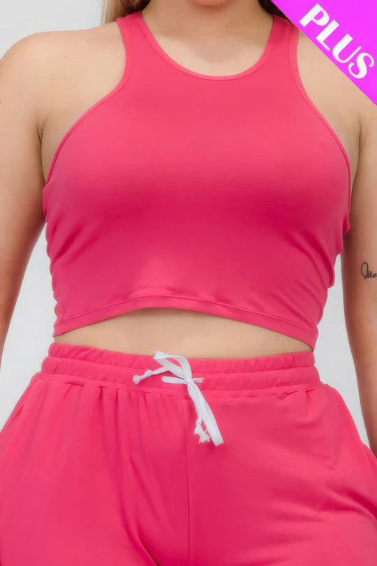 Plus Size Crop Tank Top & Ruched Pants Set - Love it Curvy