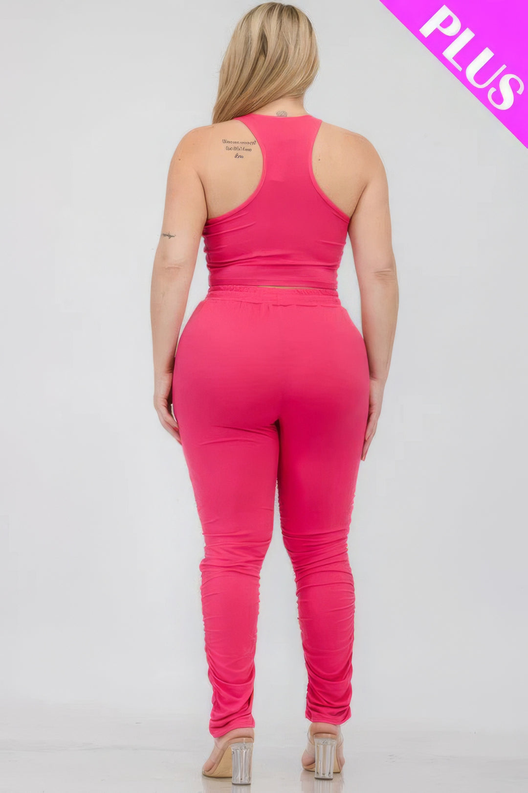Plus Size Crop Tank Top & Ruched Pants Set - Love it Curvy