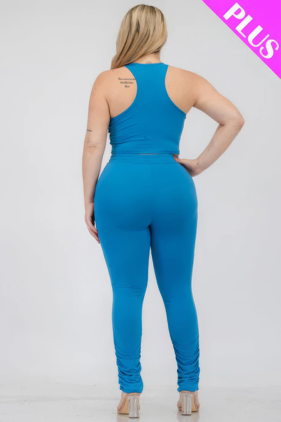Plus Size Crop Tank Top & Ruched Pants Set - Love it Curvy