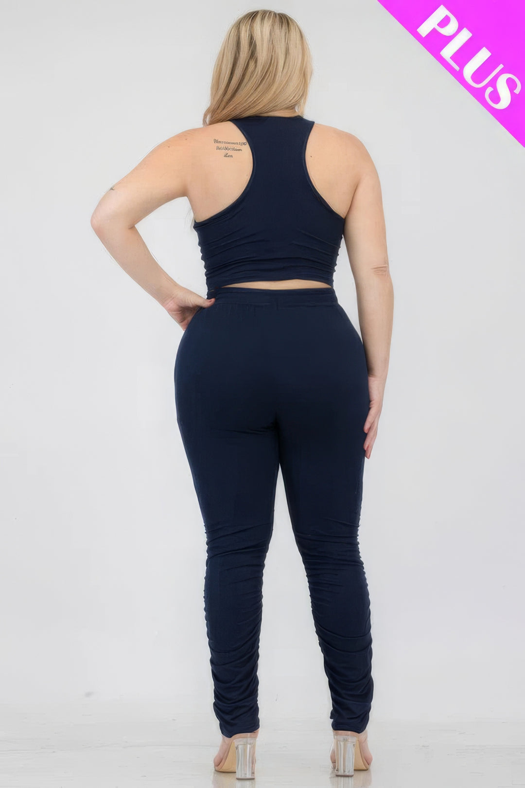Plus Size Crop Tank Top & Ruched Pants Set - Love it Curvy