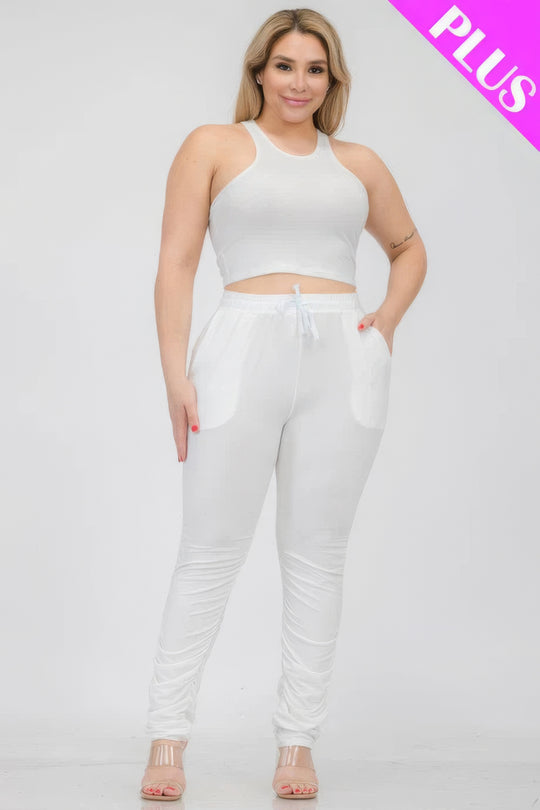 Plus Size Crop Tank Top & Ruched Pants Set - Love it Curvy