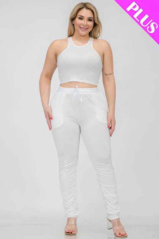 Plus Size Crop Tank Top & Ruched Pants Set - Love it Curvy