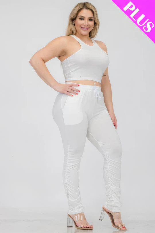 Plus Size Crop Tank Top & Ruched Pants Set - Love it Curvy