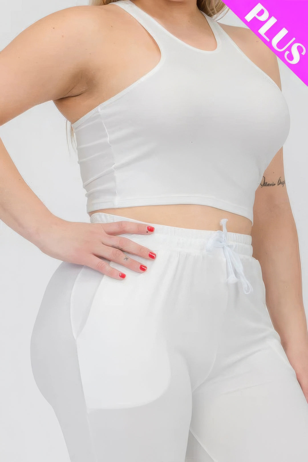 Plus Size Crop Tank Top & Ruched Pants Set - Love it Curvy
