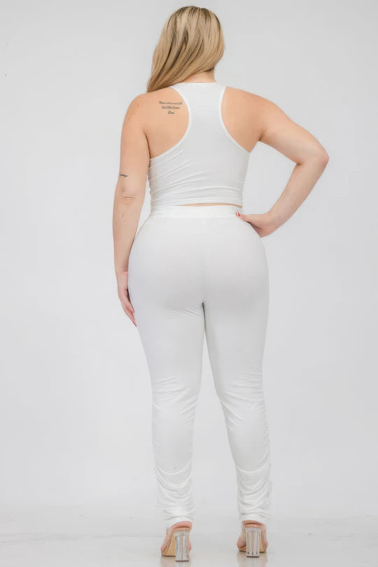 Plus Size Crop Tank Top & Ruched Pants Set - Love it Curvy