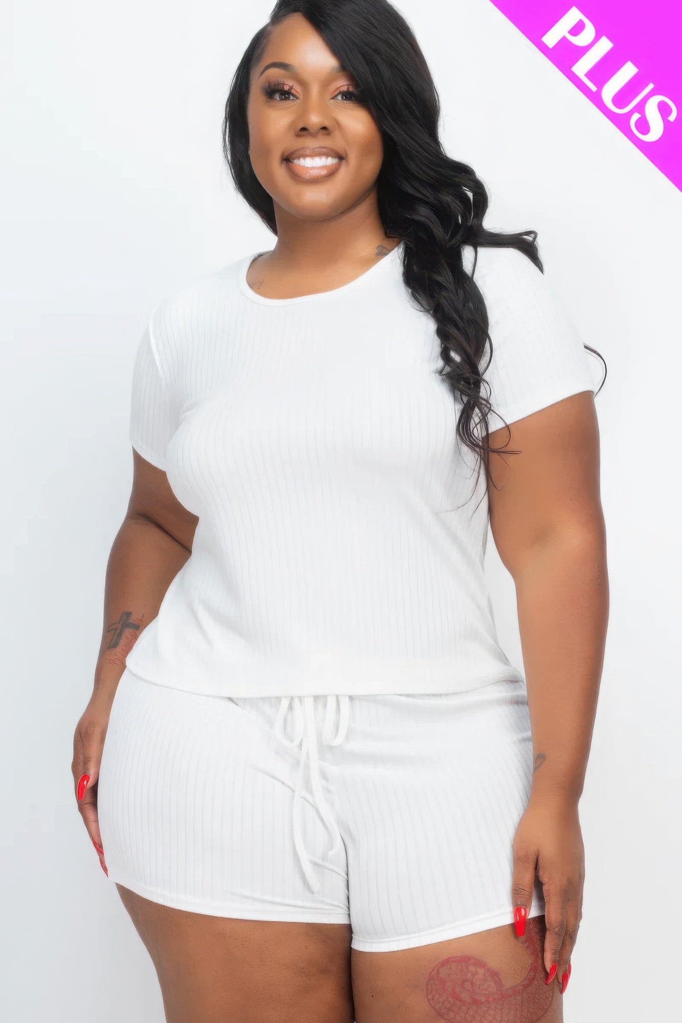 Plus Size Ribbed Short Sleeve Top&shorts Set - Love it Curvy