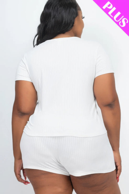 Plus Size Ribbed Short Sleeve Top&shorts Set - Love it Curvy