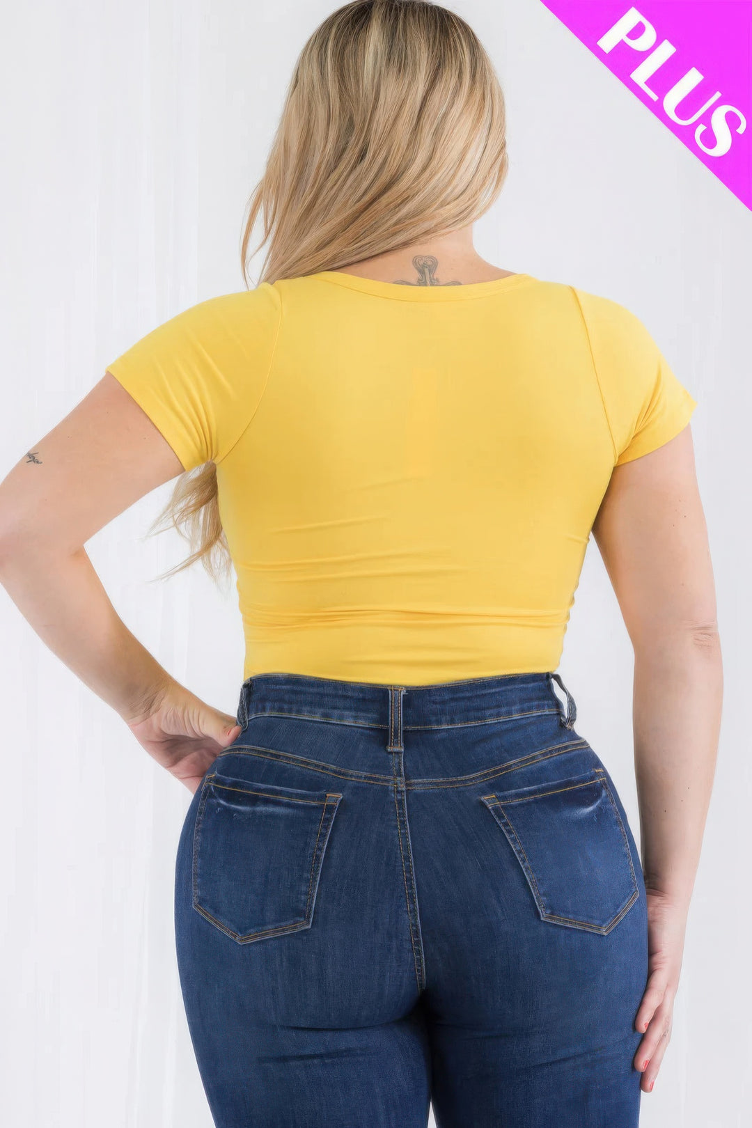 Plus Size Casual Split Neck Solid Short Sleeve Bodysuit - Love it Curvy