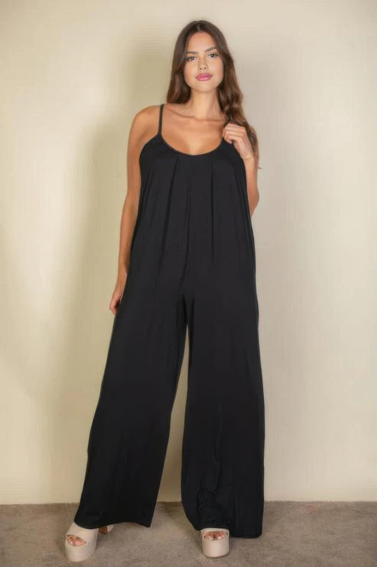 Plus spaghetti strap solid wide jumpsuit - Love it Curvy