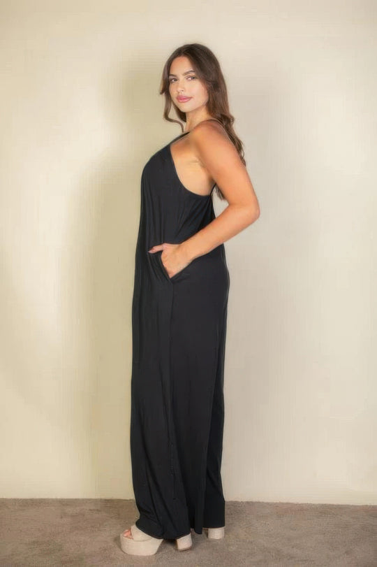 Plus spaghetti strap solid wide jumpsuit - Love it Curvy