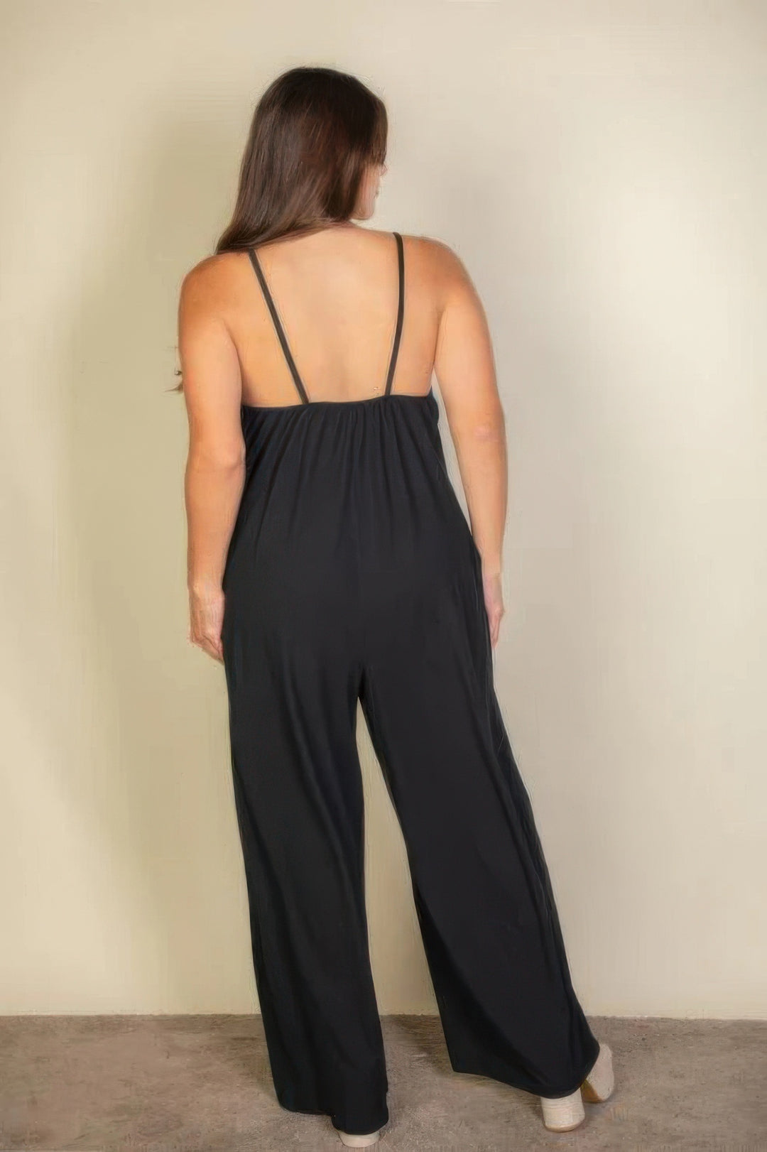 Plus spaghetti strap solid wide jumpsuit - Love it Curvy