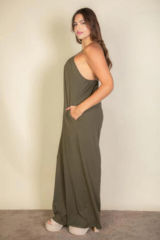Plus spaghetti strap solid wide jumpsuit - Love it Curvy