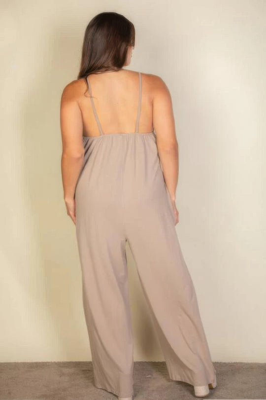 Plus spaghetti strap solid wide jumpsuit - Love it Curvy